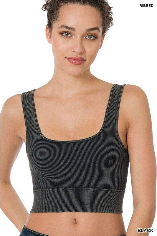 Maddie Washed Ribbed Crop Top Bralette in Black