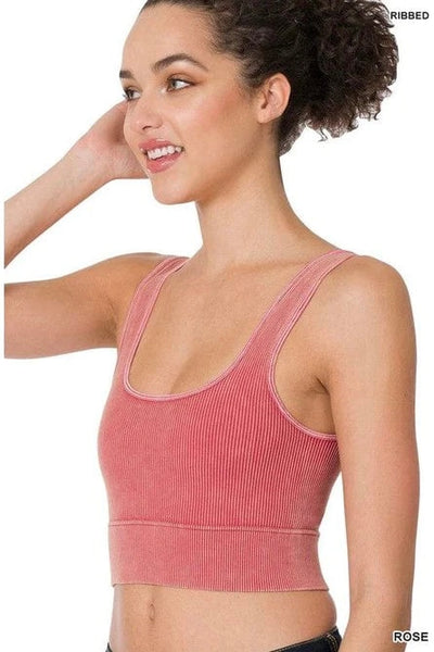 Maddie Washed Ribbed Crop Top Bralette in Rose