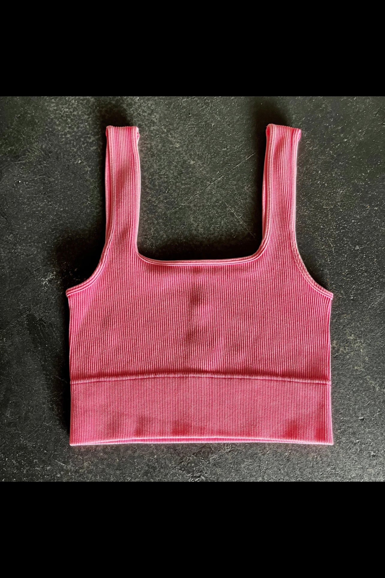 Maddie Washed Ribbed Crop Top Bralette in Neon Coral Pink