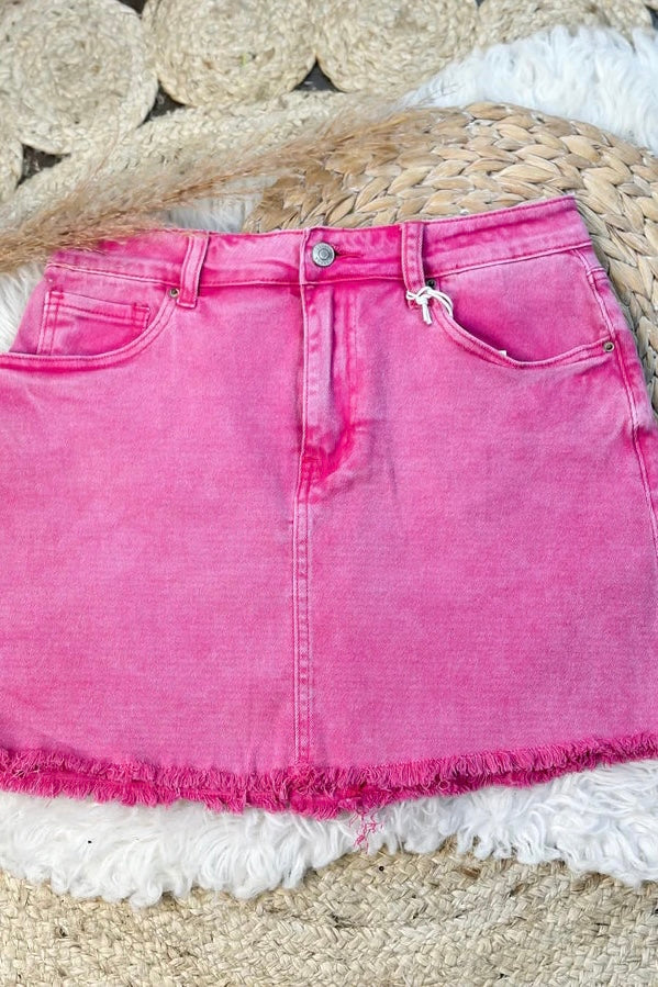 ***DOORBUSTER*** It's About Time Colored Denim Mini Skirt in Hot Pink