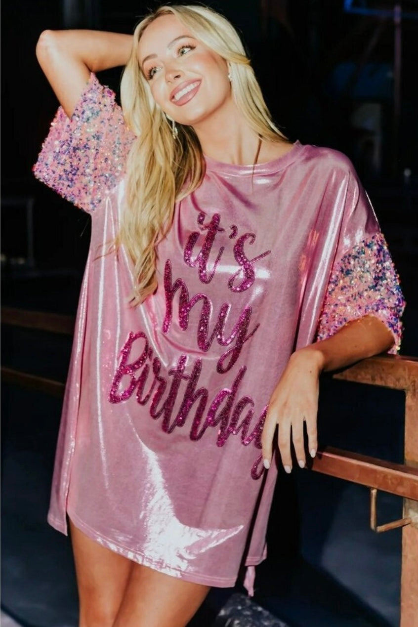 ***RESTOCK*** Birthday Queen Foil Sequin Dress in Pink L RESTOCK*** Birthday Queen Foil Sequin Dress in Pink – Poppy and Seed