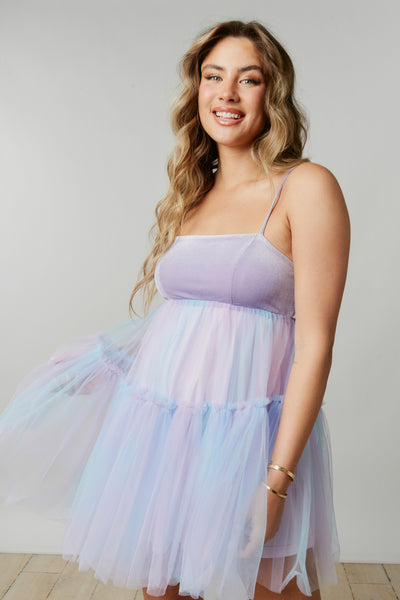 Princess Energy Velvet Ombre Mini Dress in Lavender