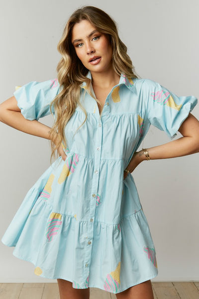 Let's Grab Ice Cream Poplin Dress in Sky Blue