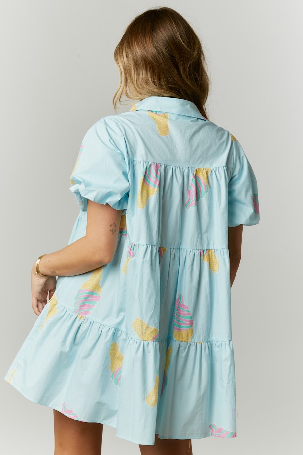 Let's Grab Ice Cream Poplin Dress in Sky Blue