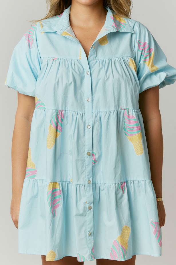 Let's Grab Ice Cream Poplin Dress in Sky Blue