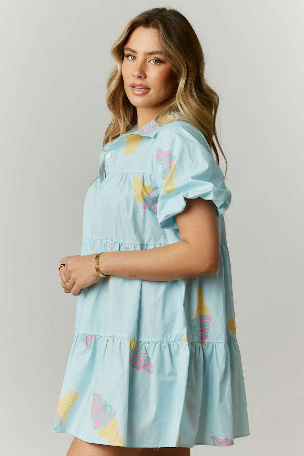 Let's Grab Ice Cream Poplin Dress in Sky Blue