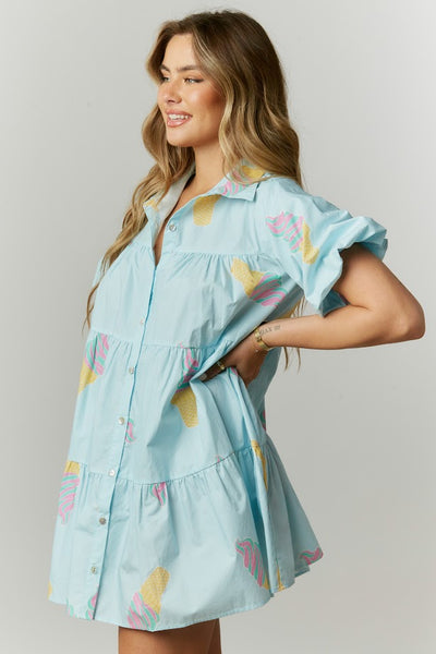 Let's Grab Ice Cream Poplin Dress in Sky Blue