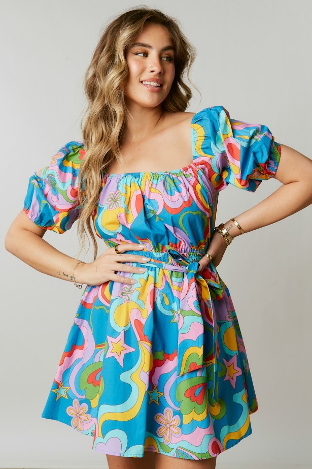 Feelin' Wavy Mini Dress in Retro Multi