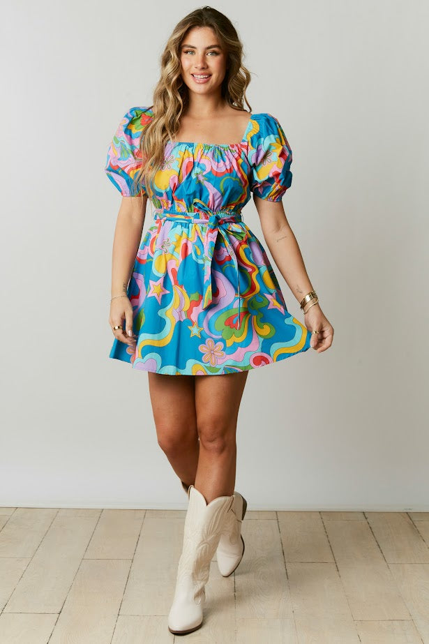 Feelin' Wavy Mini Dress in Retro Multi