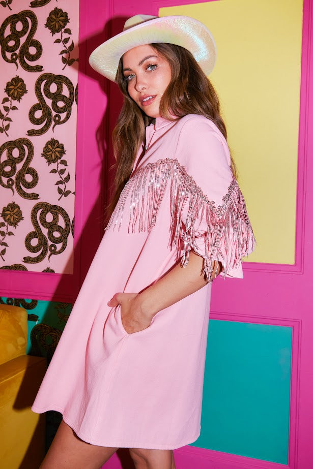 Nash Bash Sequin Fringe Dress in Pink