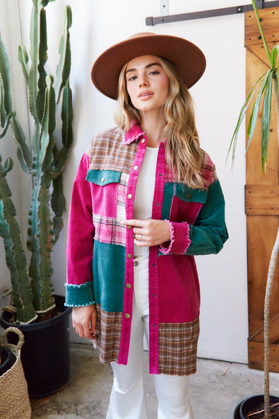 Make Way for Plaid Corduroy Button Down Longline Shacket