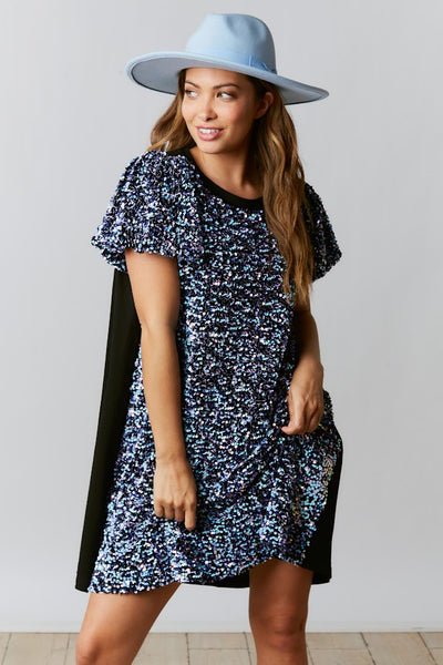 All That Glitters Sequin Shirt Dress in Black