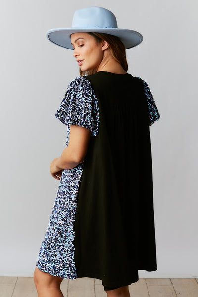 All That Glitters Sequin Shirt Dress in Black