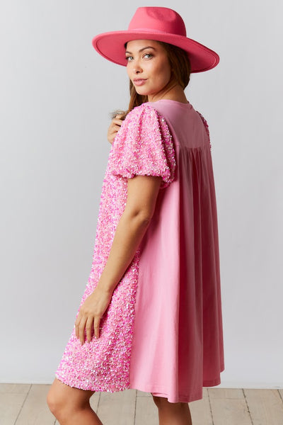 All That Glitters Sequin Shirt Dress in Pink