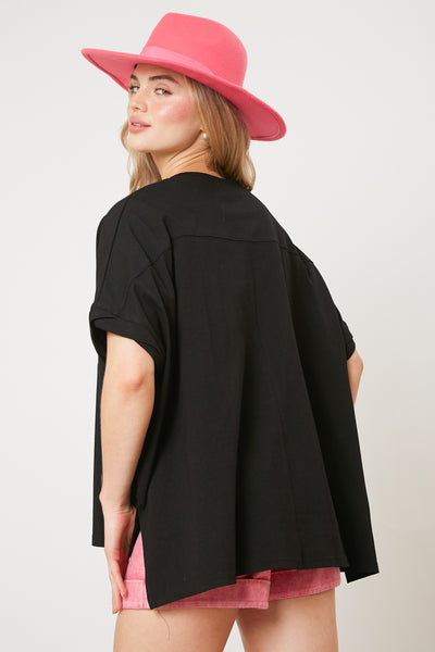 Lobster Party Sequin Patch Oversized Shirt in Black