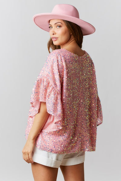 Pop The Bubbly Sequin Top in Pink