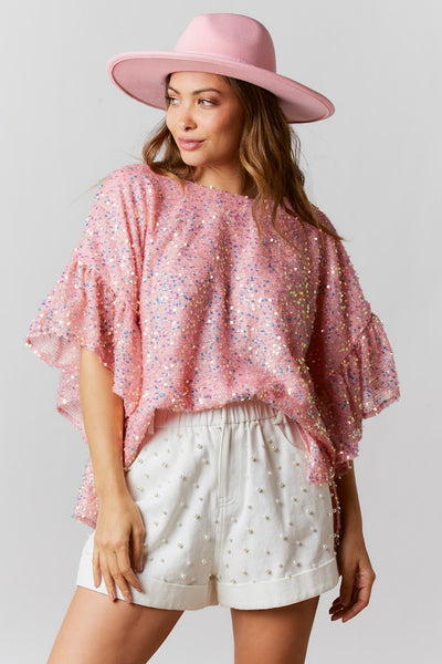 Pop The Bubbly Sequin Top in Pink