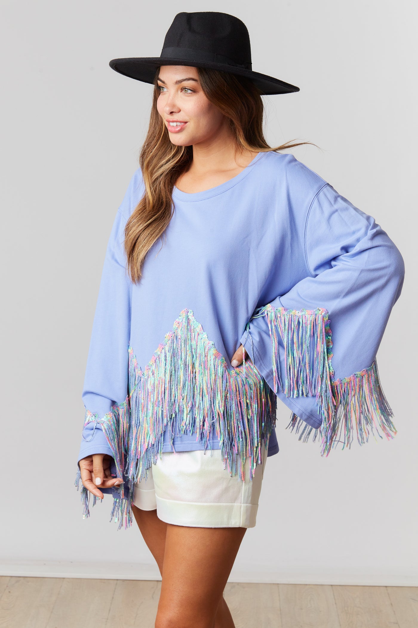 Periwinkle Pop Unicorn Fringe Top