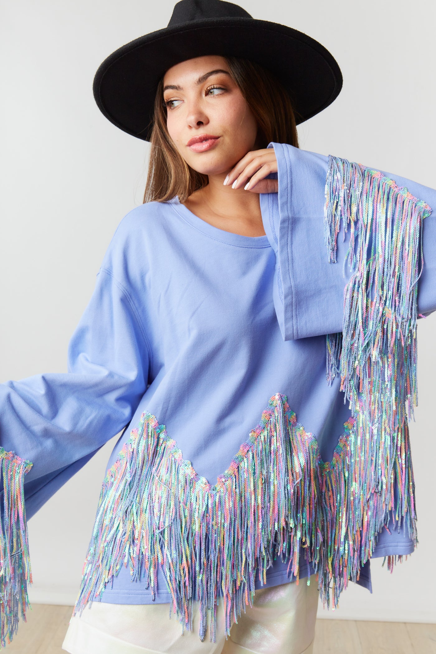 Periwinkle Pop Unicorn Fringe Top