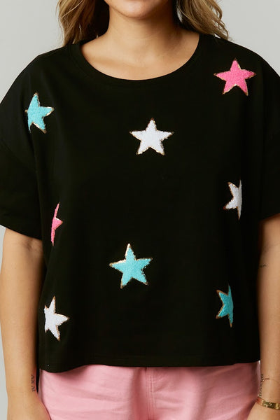 Shine the Night Star Patch Tee in Black