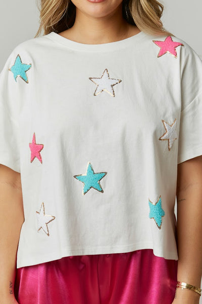 Shine the Night Star Patch Tee in White