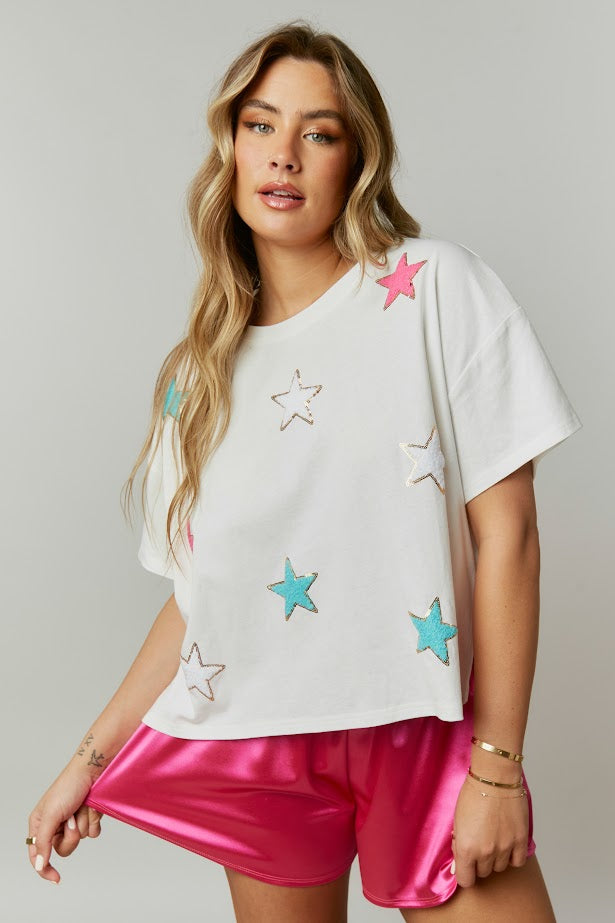 Shine the Night Star Patch Tee in White