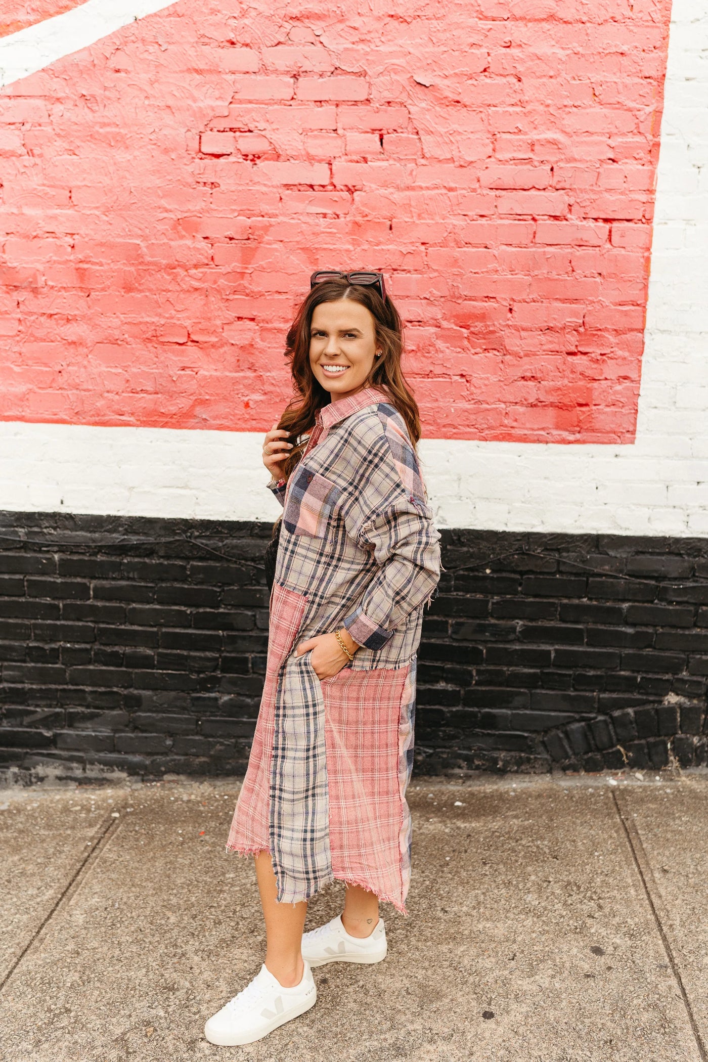 Love You a Latte Mixed Plaid Duster in Berry