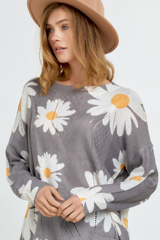 Daisy Mae Floral Sweater in Charcoal