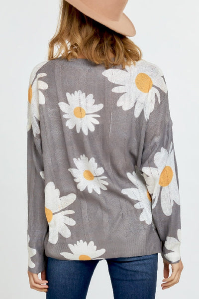 Daisy Mae Floral Sweater in Charcoal