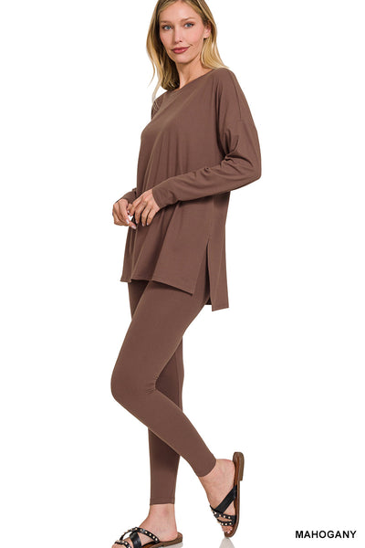 Lounge All Day Brushed Microfiber Loungewear Set in Mahogany