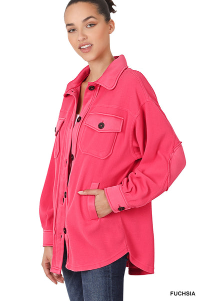 All About the Fleece Button-Down Shacket in Fuchsia