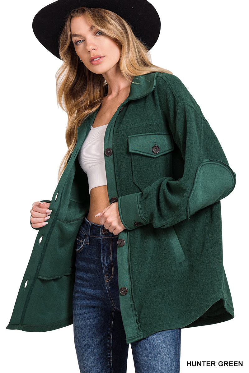 All About the Fleece Button-Down Shacket in Hunter Green