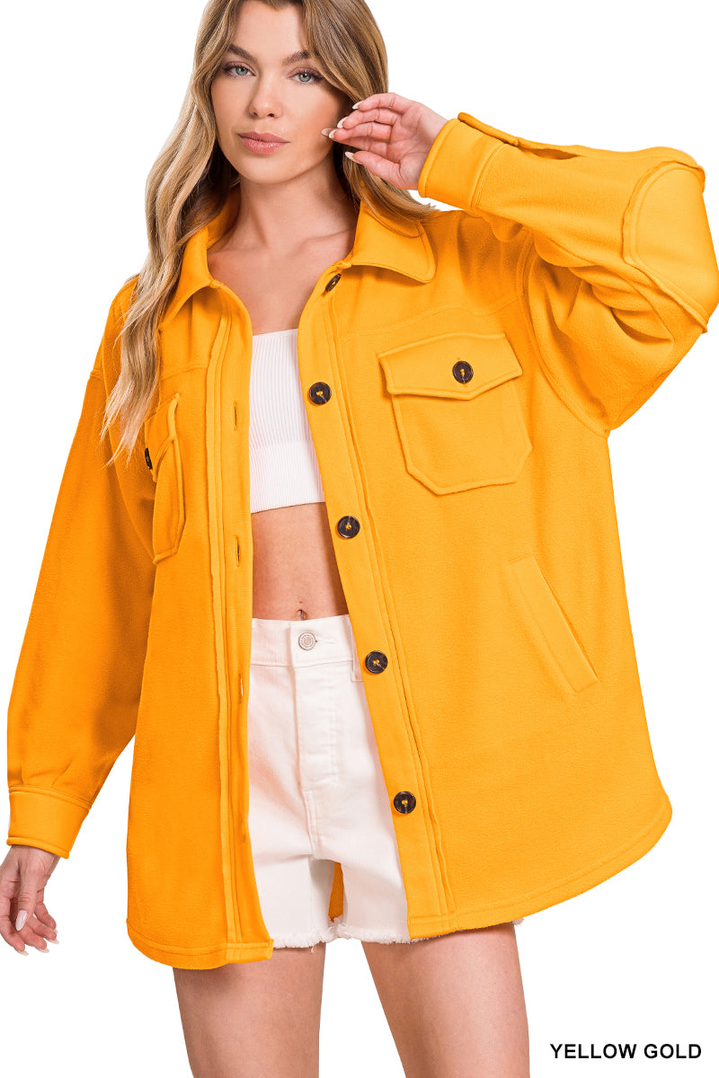 All About the Fleece Button-Down Shacket in Yellow Gold