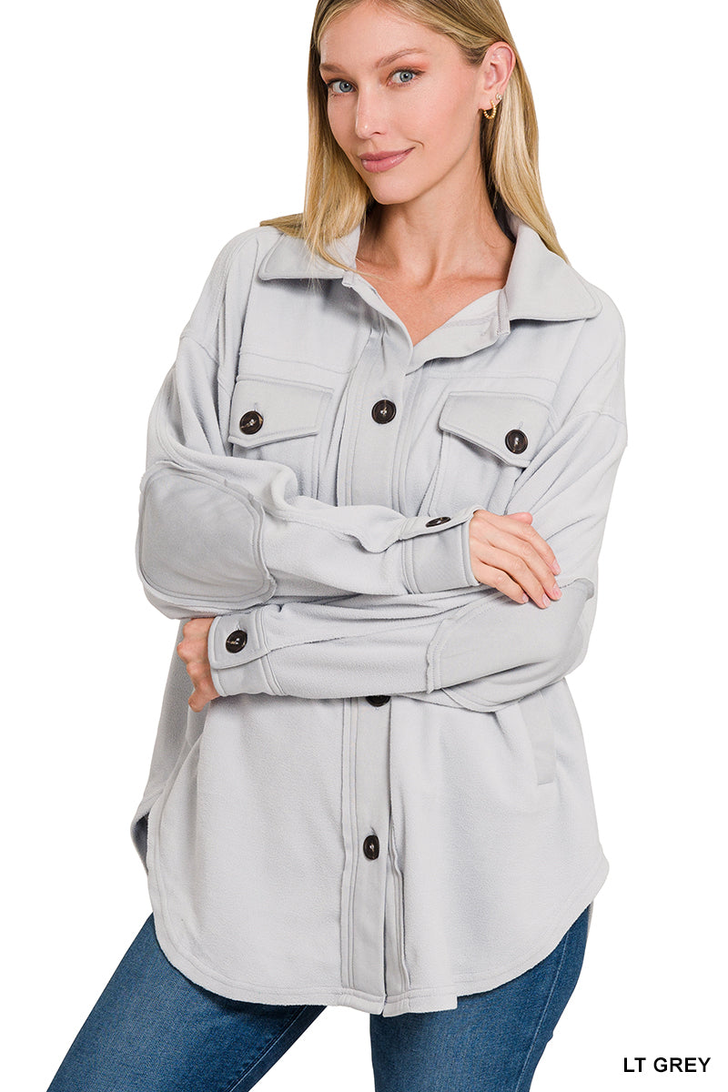 All About the Fleece Button-Down Shacket in Light Grey