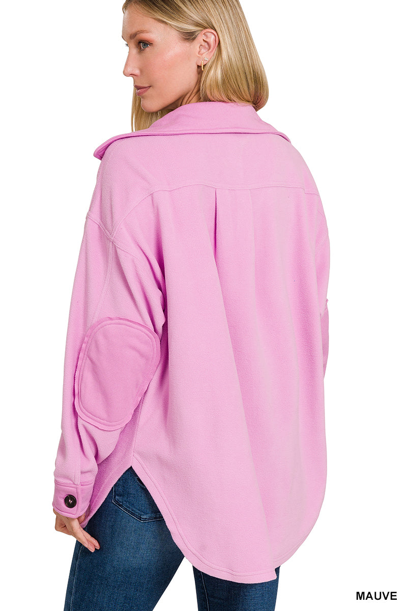 All About the Fleece Button-Down Shacket in Mauve