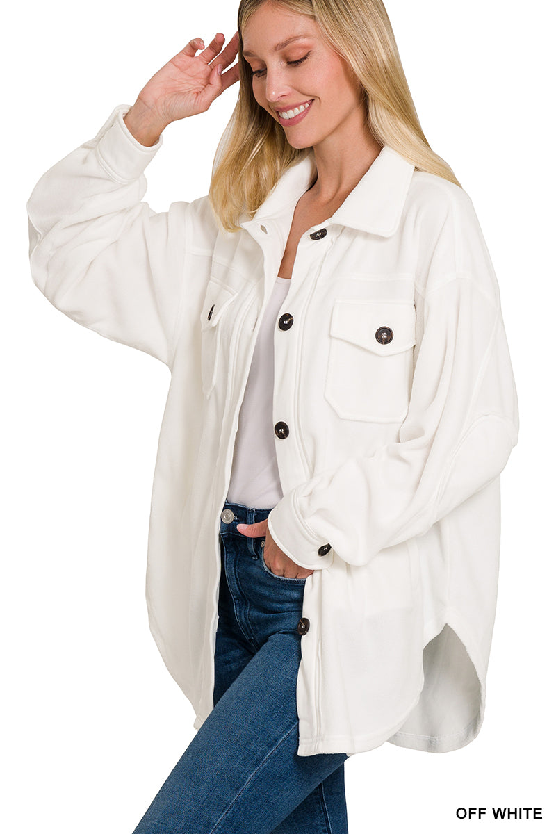 All About the Fleece Button-Down Shacket in Off White