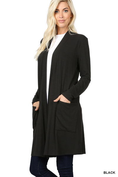 Jenni Longline Slouchy Pocket Open Cardigan in Black