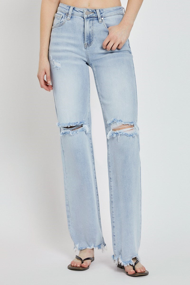 Risen Nikol High Rise Light Acid Washed Wide Leg Jeans