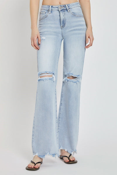 Risen Nikol High Rise Light Acid Washed Wide Leg Jeans