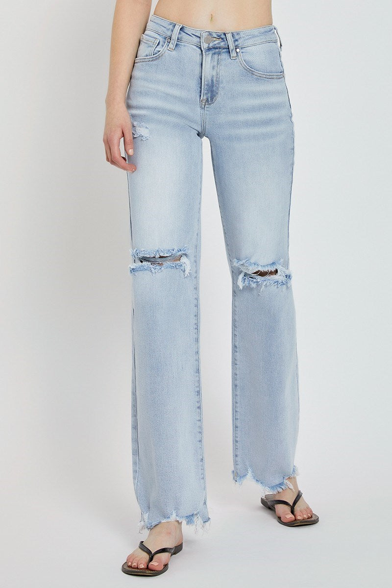 Risen Nikol High Rise Light Acid Washed Wide Leg Jeans