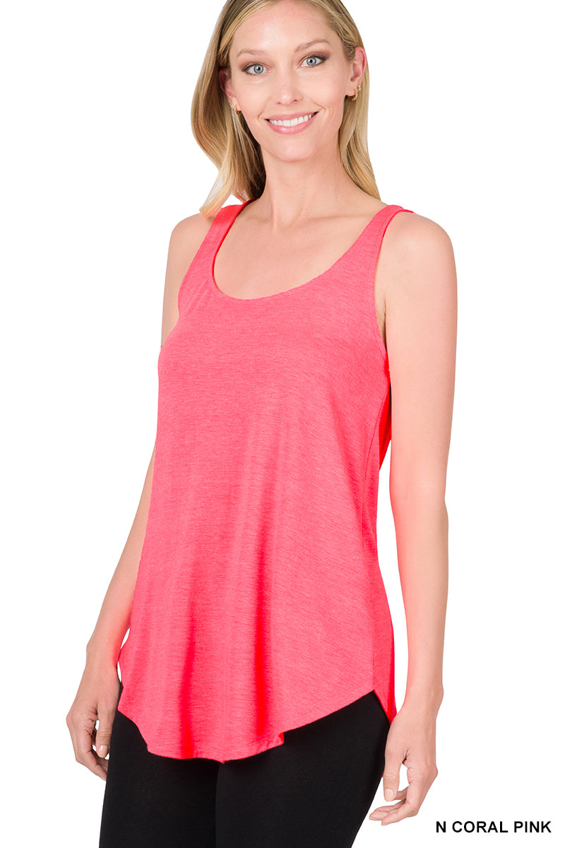 The Phoenix Relaxed Fit Flowy Tank Top in Neon Coral Pink