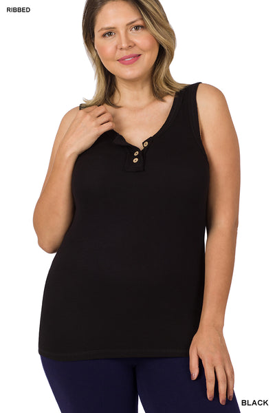 Hayden 2 Henley Tank with Button Detail in Black