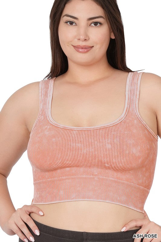 Maddie Washed Ribbed Crop Top Bralette in Ash Rose