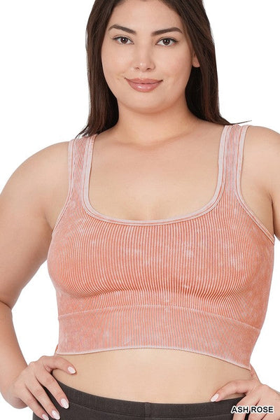 Maddie Washed Ribbed Crop Top Bralette in Ash Rose