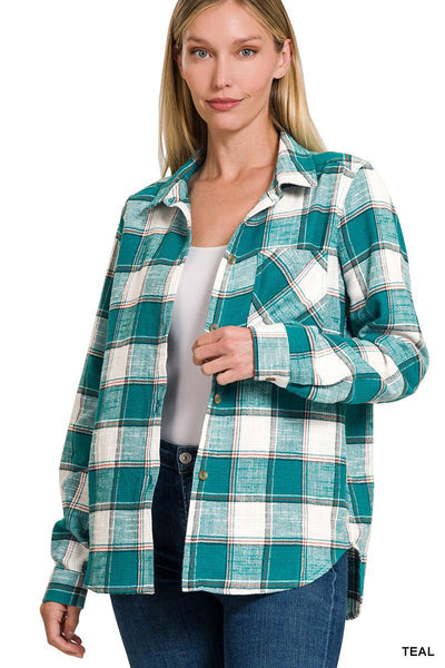 Campfire Cutie Plaid Shacket in Teal