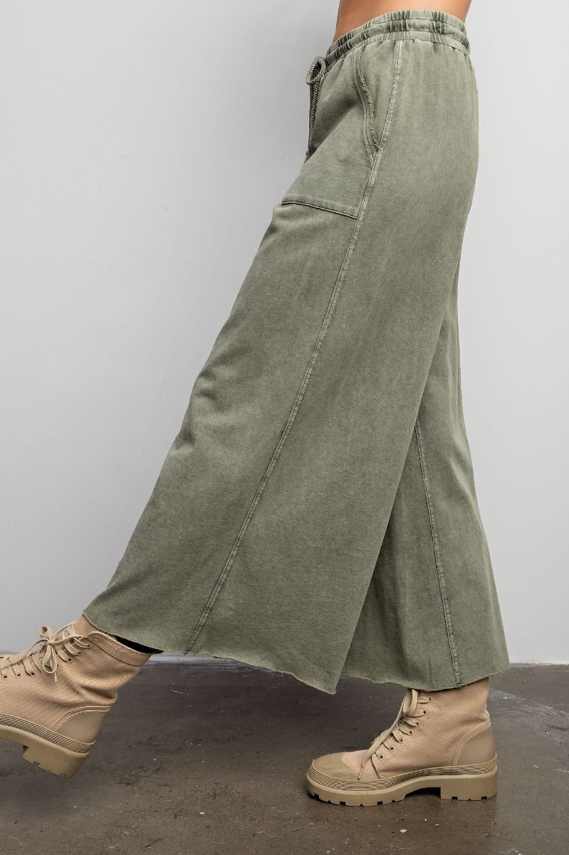 Stay Comfy Wide Leg Comfy Pants in Ash Green