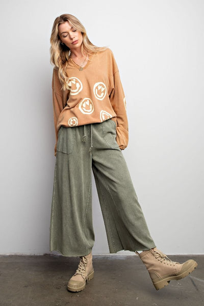 Stay Comfy Wide Leg Comfy Pants in Ash Green