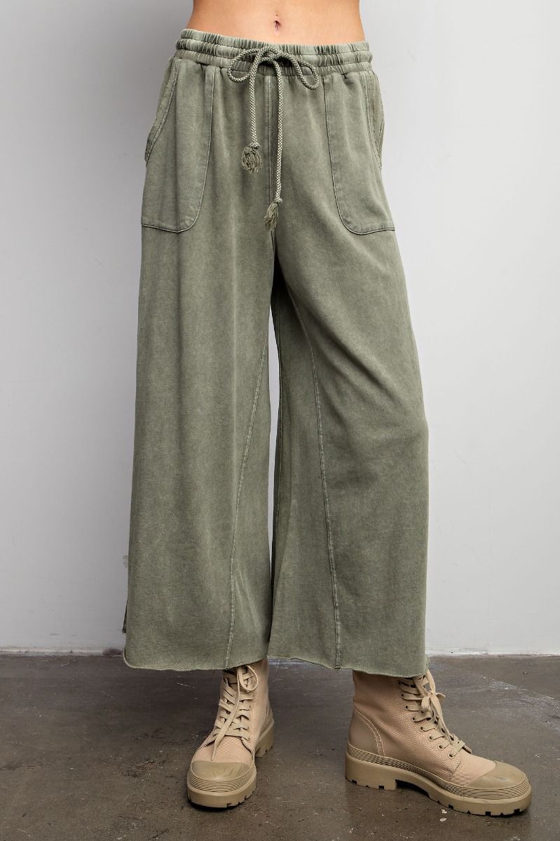 Stay Comfy Wide Leg Comfy Pants in Ash Green