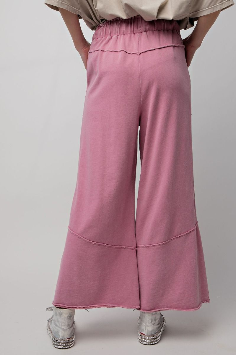 Chill Vibes Mineral Washed Terry Knit Wide Leg Pants in Antique Rose