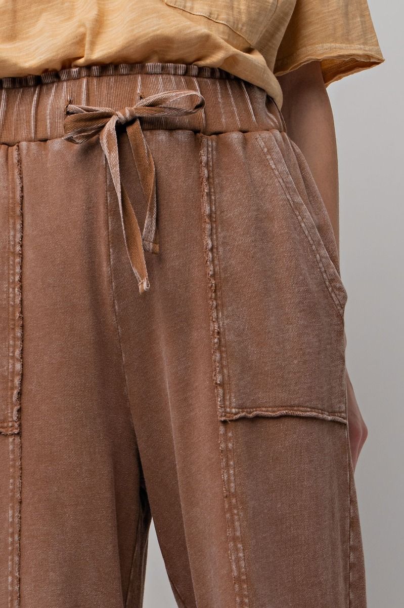 Chill Vibes Mineral Washed Terry Knit Wide Leg Pants in Choco Brown